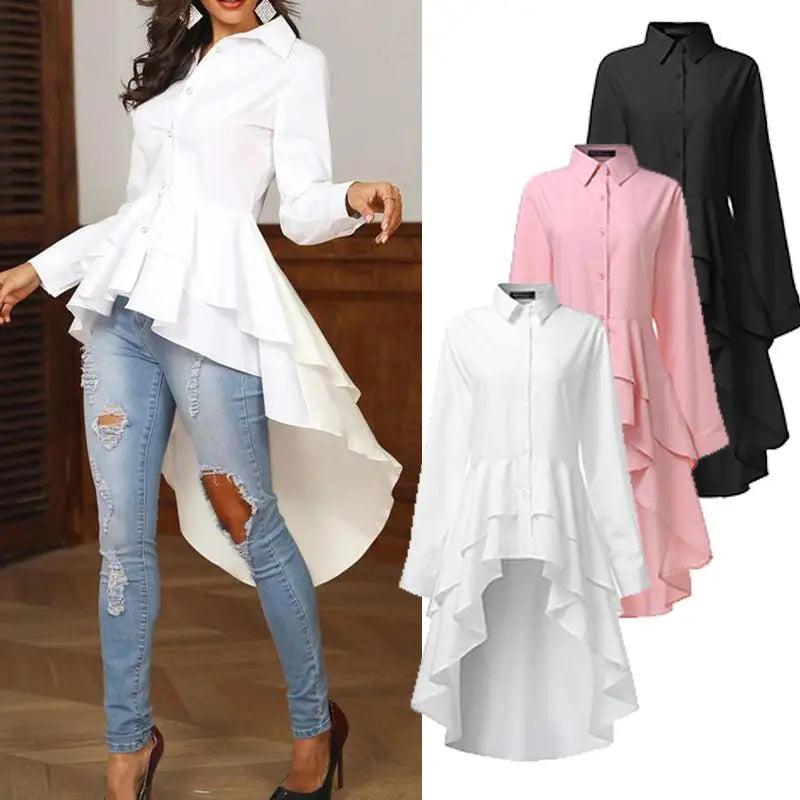 Diana's Asymmetrical Ruffle Blouse with buttons