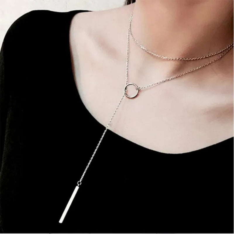 Bridgett's 925 silver, Stylish, Trendy, Circle Strip, Long Chain, Necklace