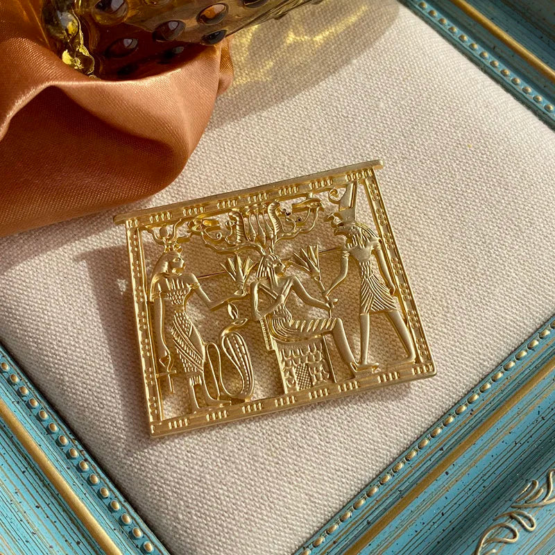 Noha's Vintage Palace Hollow Egyptian Portrait Gold Metal Brooch