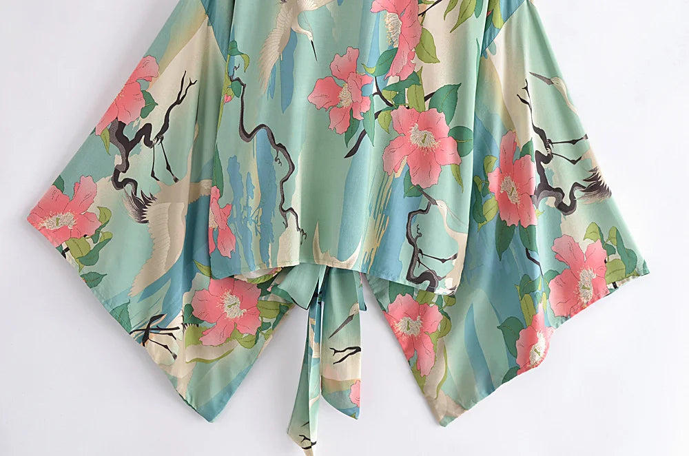 Irene's Boho, Short, Kimono, Robe, Stylish, Trendy, Printed, Hippie, Floral, Bohemian Top