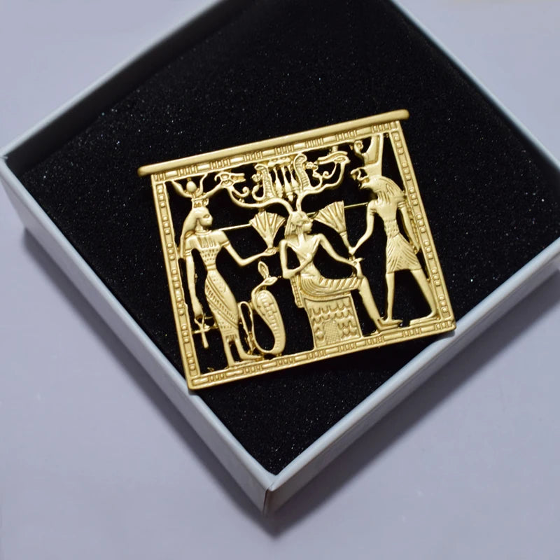 Noha's Vintage Palace Hollow Egyptian Portrait Gold Metal Brooch