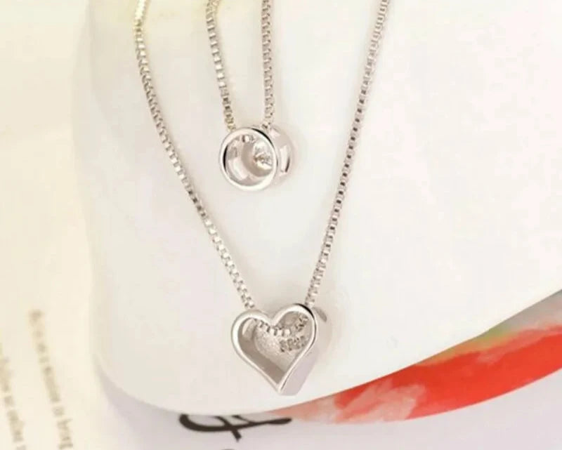 Nicole's 925 Silver, Double Layer Chain, Zircon Heart, Stylish, Trendy Necklace