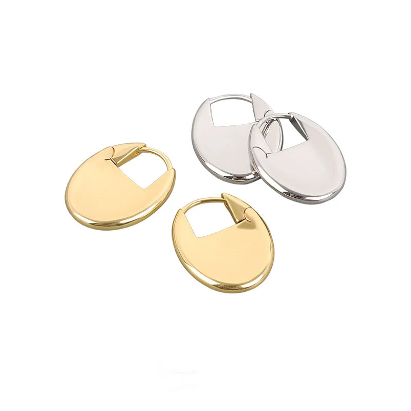 Charlotte's 925 Sterling Silver, Trendy, Stylish, Oval, Golden, Retro, Hooped Earrings