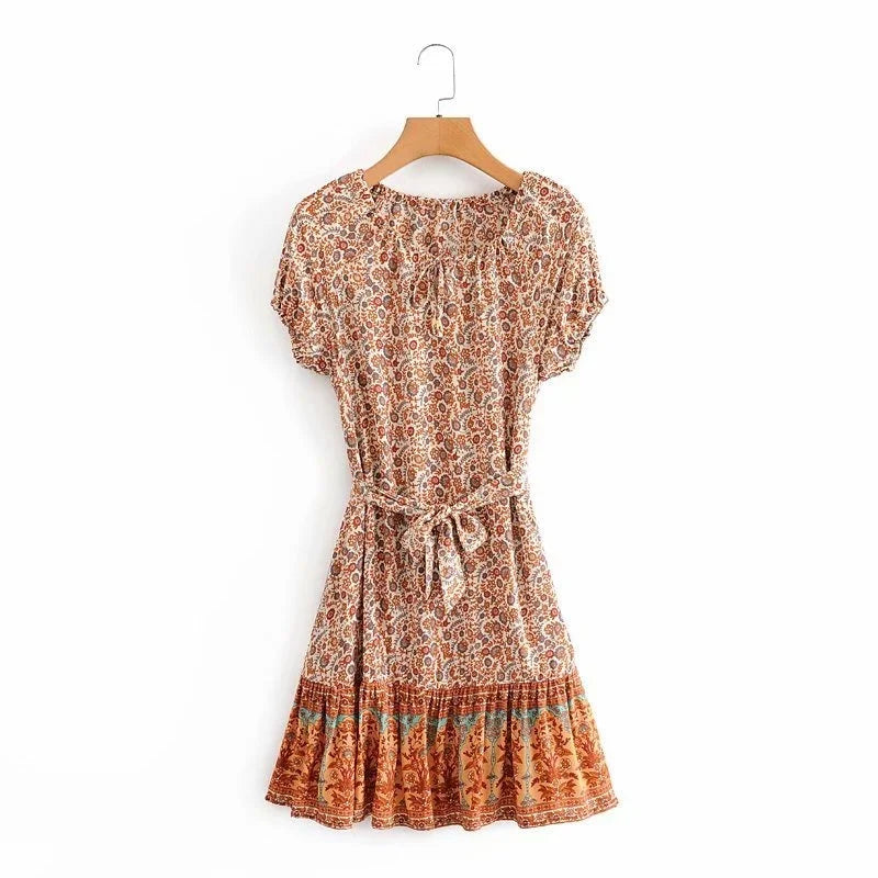 Mahy's Short sleeves casual boho mini dress