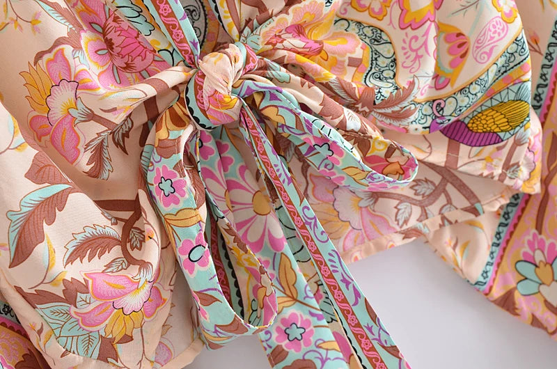 Irene's Boho, Short, Kimono, Robe, Stylish, Trendy, Printed, Hippie, Floral, Bohemian Top