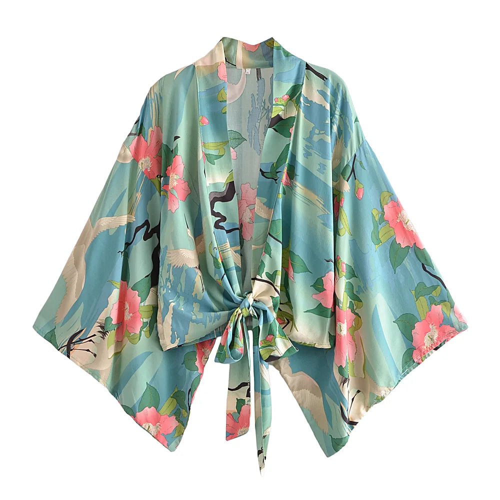 Floral kimono-style jacket on a white background