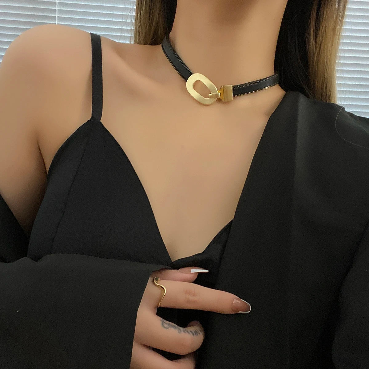 Sophie's Leather Choker Gothic Necklace - Gold