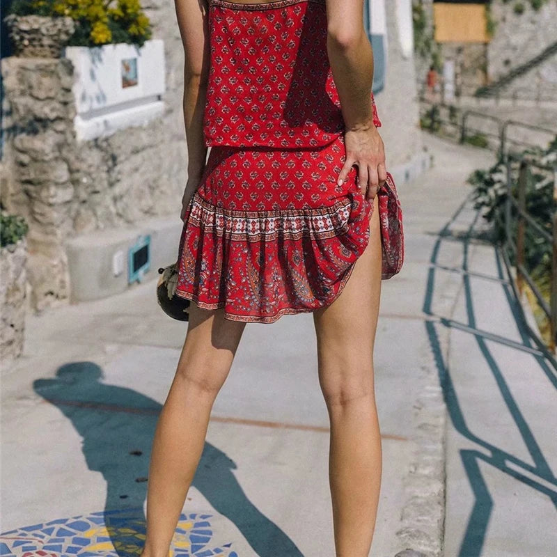 Lara'a mini red boho skirt