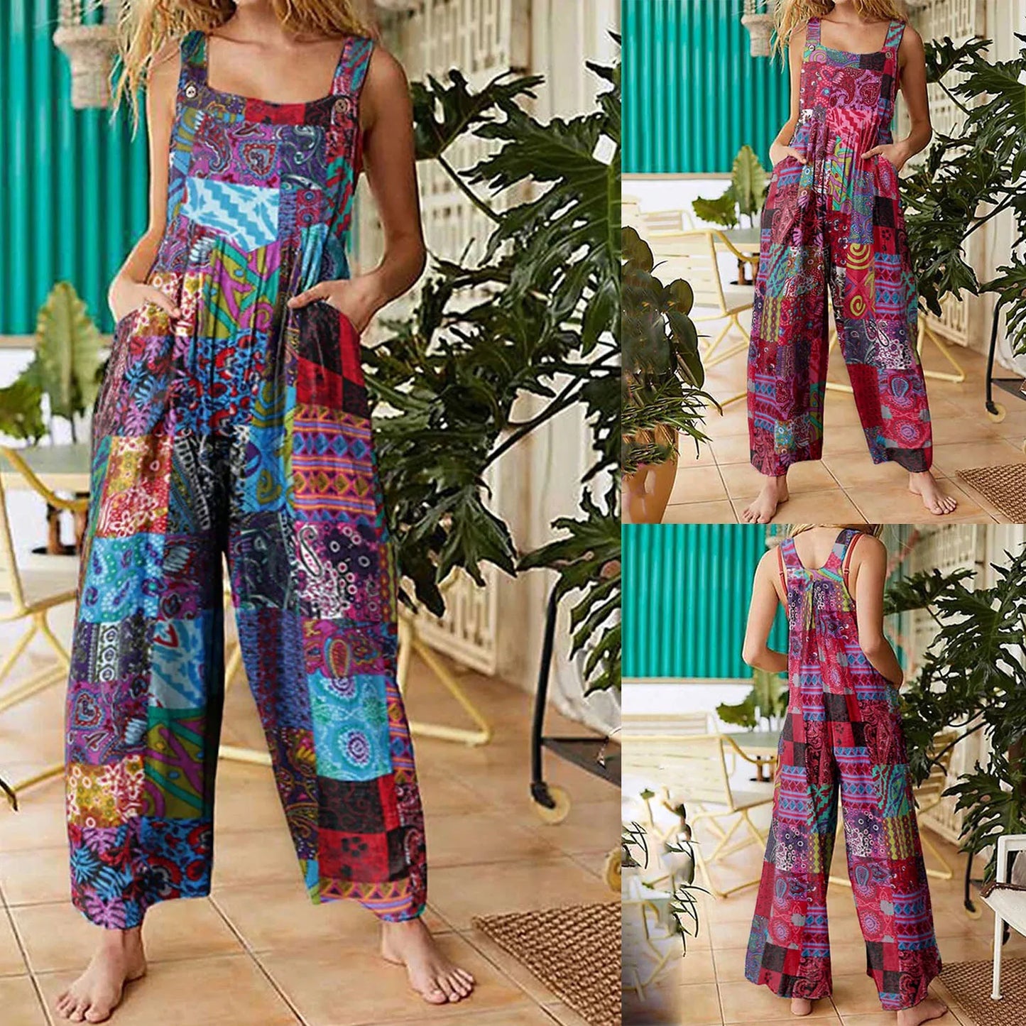 Rula's printed boho casual overall jumpsuit