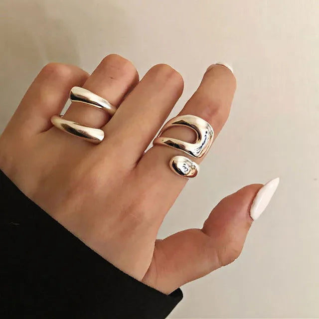 Nora's 925 Sterling Silver, Smooth, Hollow, Trendy, Stylish, Boho, Adjustable Rings