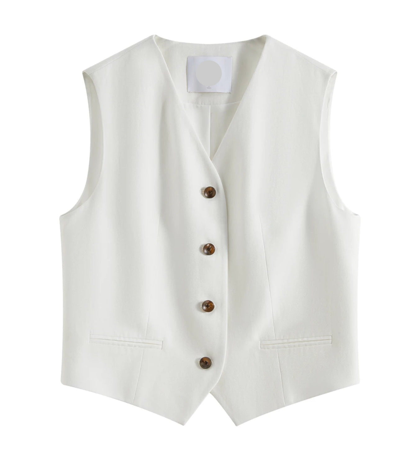 White vest with brown buttons on a white background