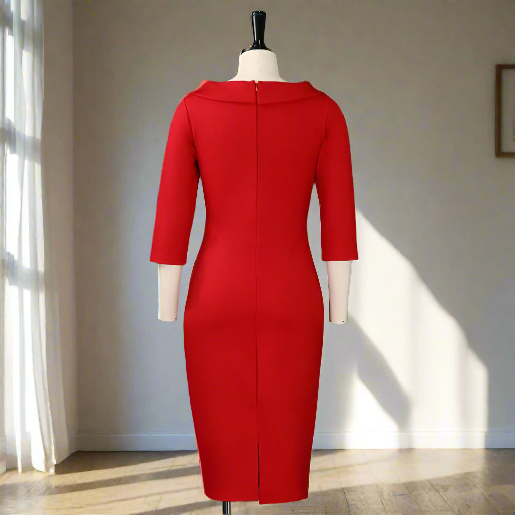 Ivanka's Solid color, Sheath, 3/4 Sleeves, Trendy, Stylish, Formal, Elegant, Midi, Office Dress