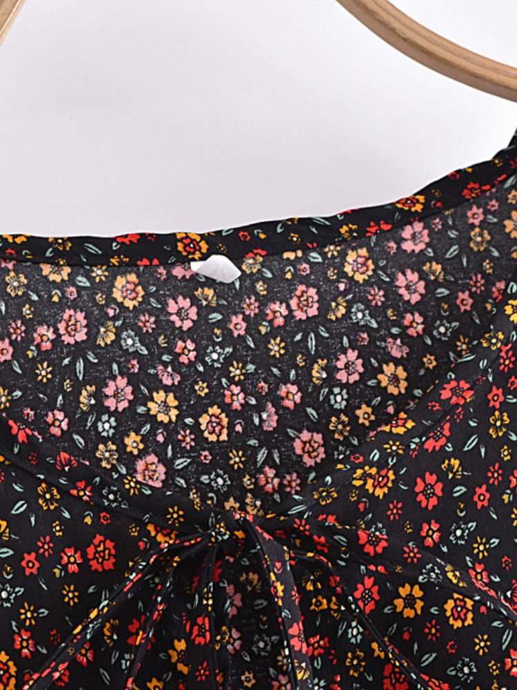 Yosra's  Hippie, Vintage, Stylish, Trendy, Loose, Floral, Ruffles, Print, Floral, Bohemian, Mini Dress