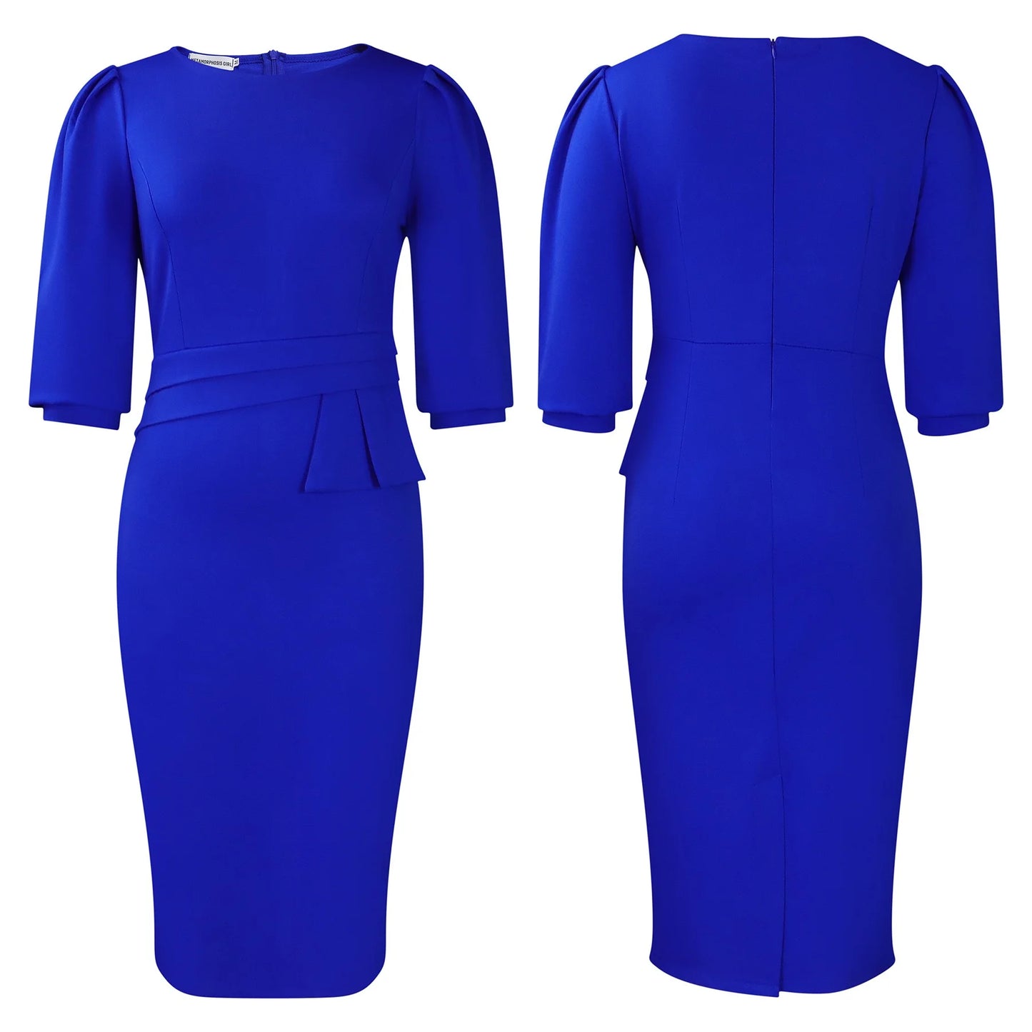 Huda's Sheath, Solid Color, Trendy, Stylish, Vintage, Midi, 3/4 Sleeves, Fit, Office Dress