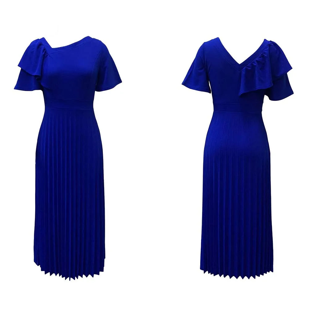 Dana's Pleated, stylish, Trendy, Vintage, Ruffles, short Sleeves, Midi, Office Dress