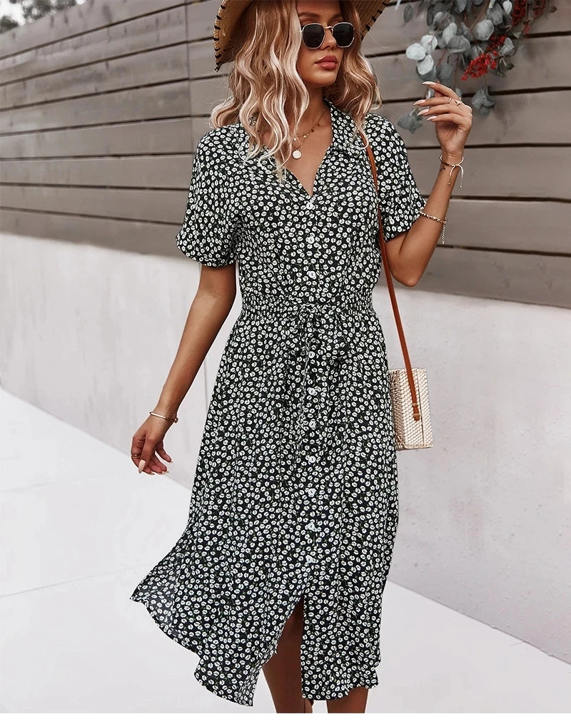 Kim's holiday Short Sleeves Ruffles casual elegant midi dress