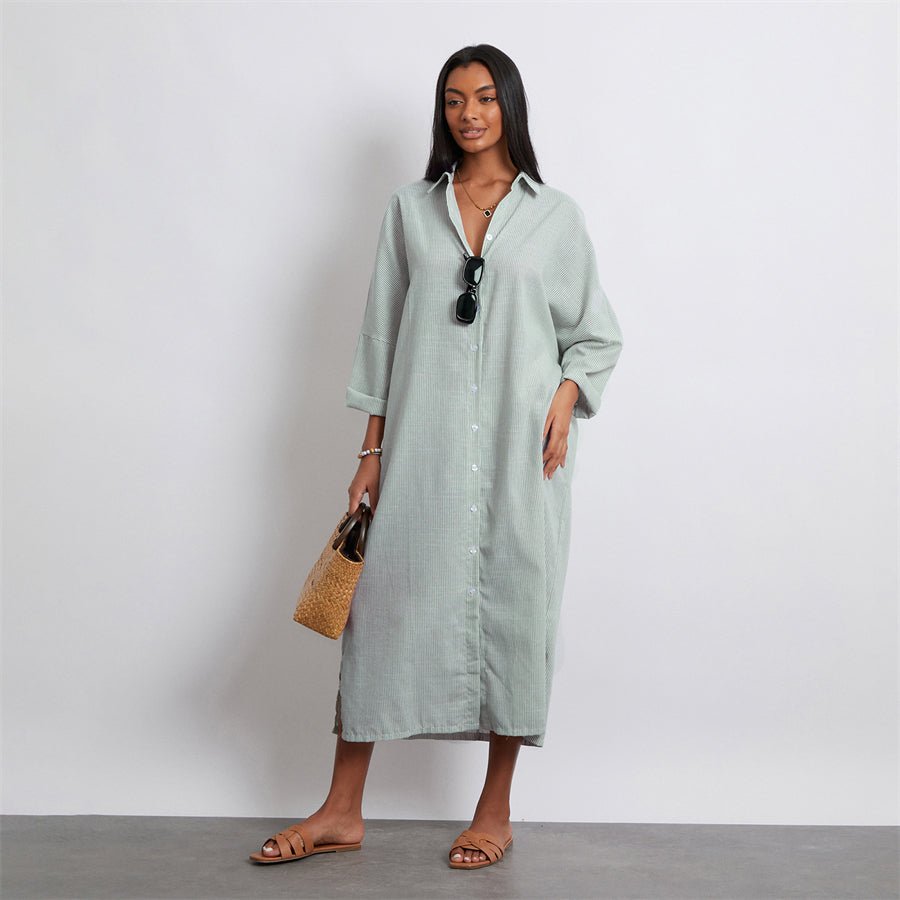 Rosa's Baggy, Loose, Striped, Trendy, Stylish, Boho, Vintage, Long Sleeves, Long Shirt Dress