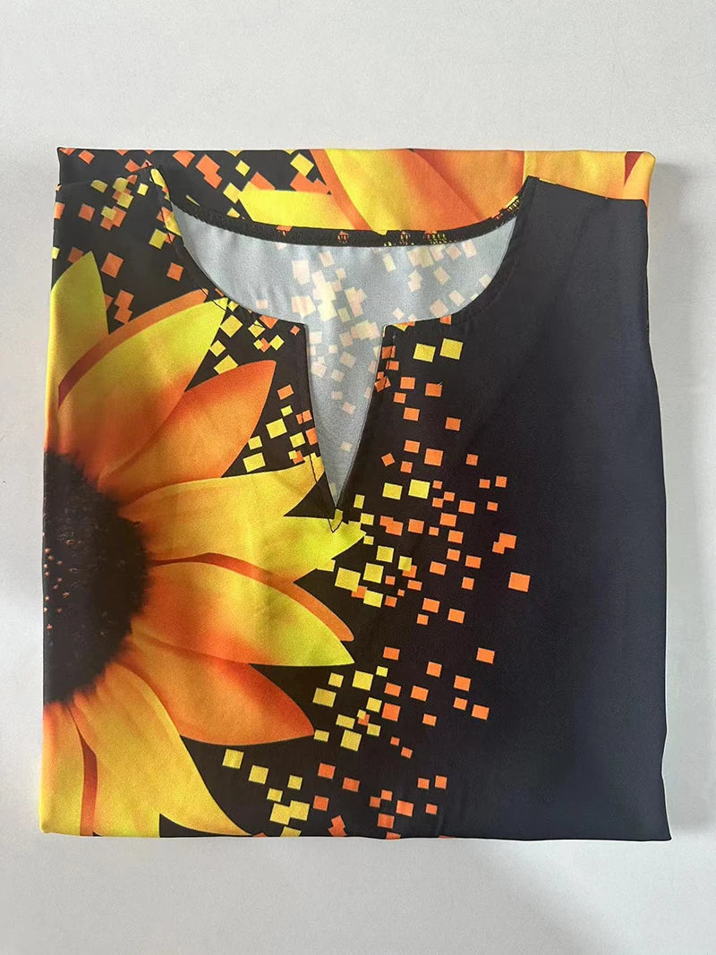 Huda's A-Line Sleeveless Sunflower printed Dress