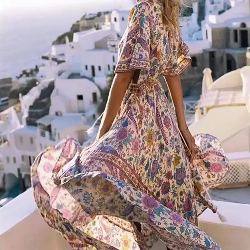 Maria's deep v-neck boho dress