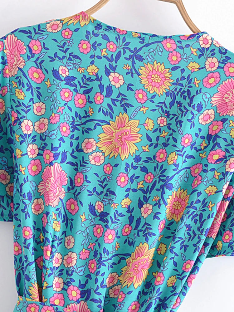 Kimmy's Hippie, Vintage, Stylish, Trendy, Boho, V-Neck, Floral, Printed, Bohemian, Mini Dress
