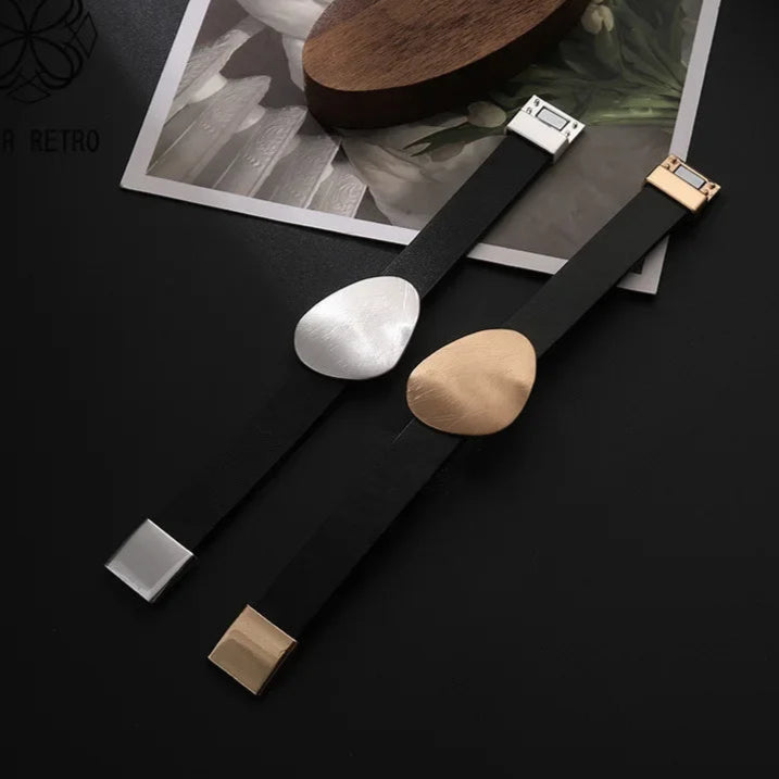 Tania's Trendy, Stylish, Vintage, Minimalist, Magnet Lock, Golden/Silver, Cuff, Bangles Bracelets