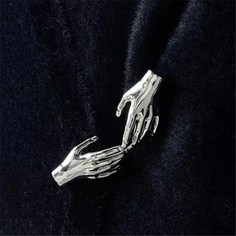 Yara's Metal Smooth Double Palm Hand-shaped Large Brooch- Silver, Gold