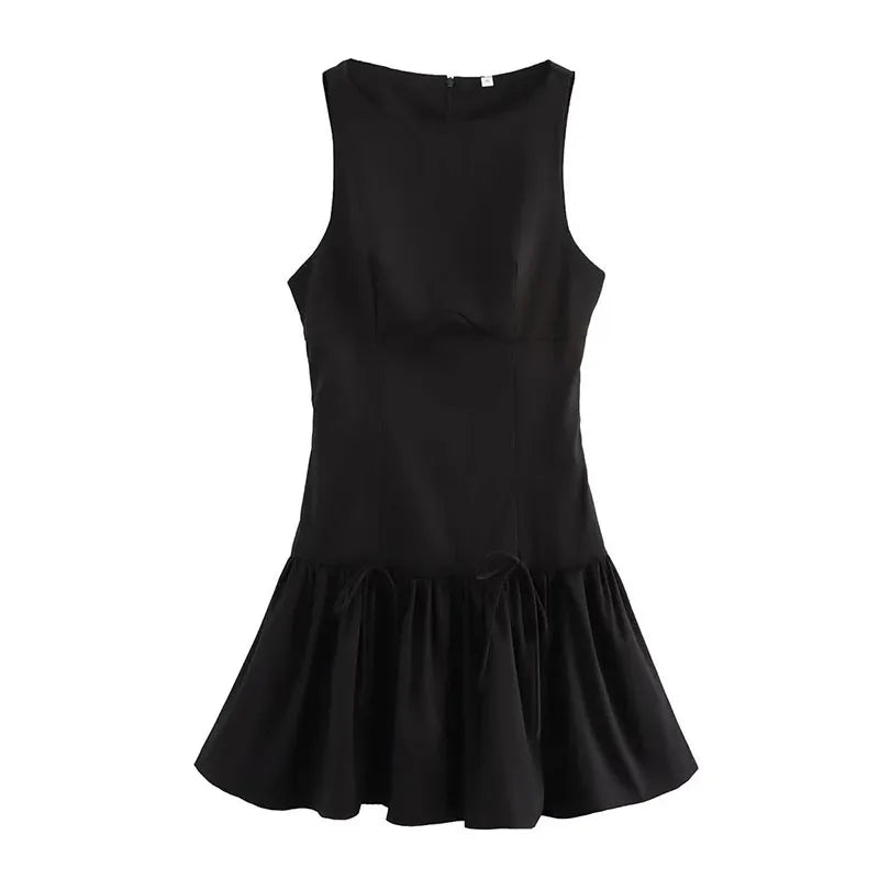 Elena's Party, Sleeveless, Solid Color, Stylish, Trendy, Pleated, Mini Dress