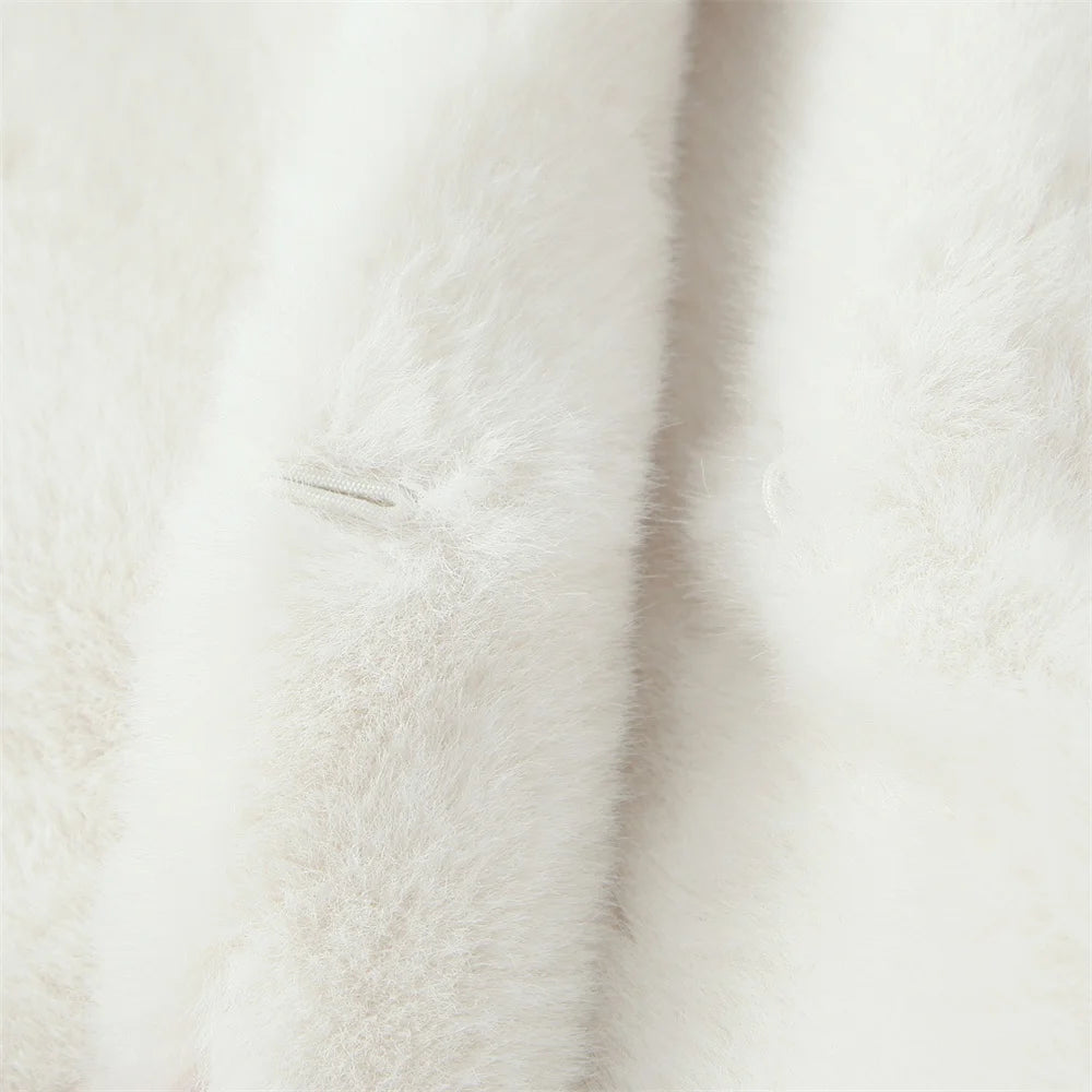 Linda's White, Faux Fur, Trendy, Stylish, Elegant, Long, Warm, Single breasted, Belted Coat