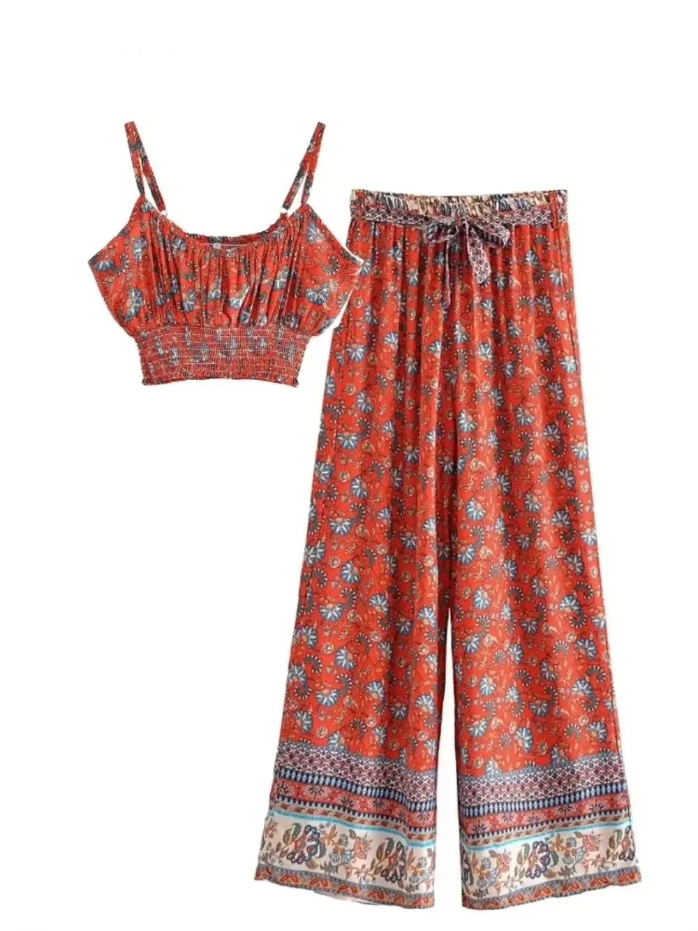 Noha's Boho, Vintage, Printed, Strap, Crop-Top, Multicolor, Stylish, Trendy, Outfit, Bohemian Sets.