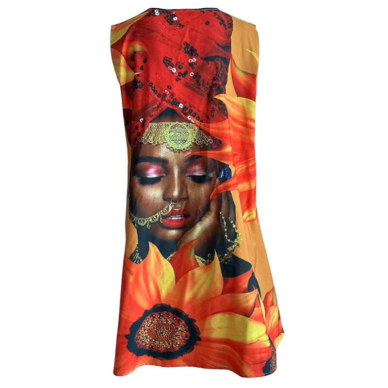 Ariana's A-Line Sleeveless Afro-Beauty printed Dress