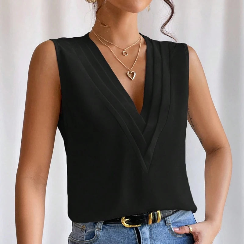 Farida's Elegant Sleeveless Chiffon Blouse