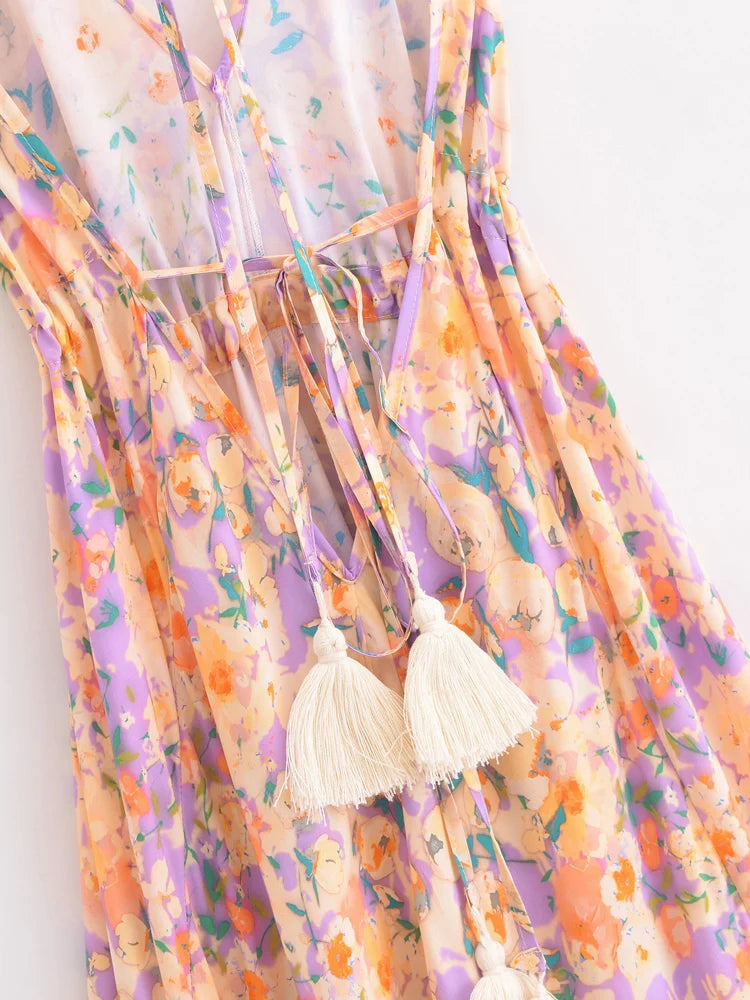 Karman's Floral, Printed, Backless, Boho, Stylish, Trendy, High-Low, Long, Bohemian Dress
