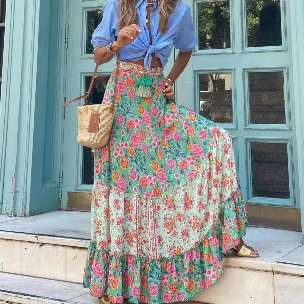 Maria's Printed maxi boho casual cocktail skirt