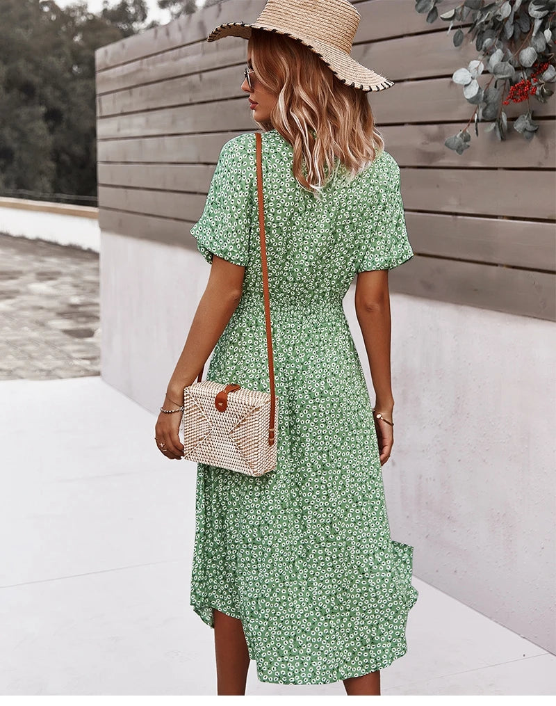 Kim's holiday Short Sleeves Ruffles casual elegant midi dress