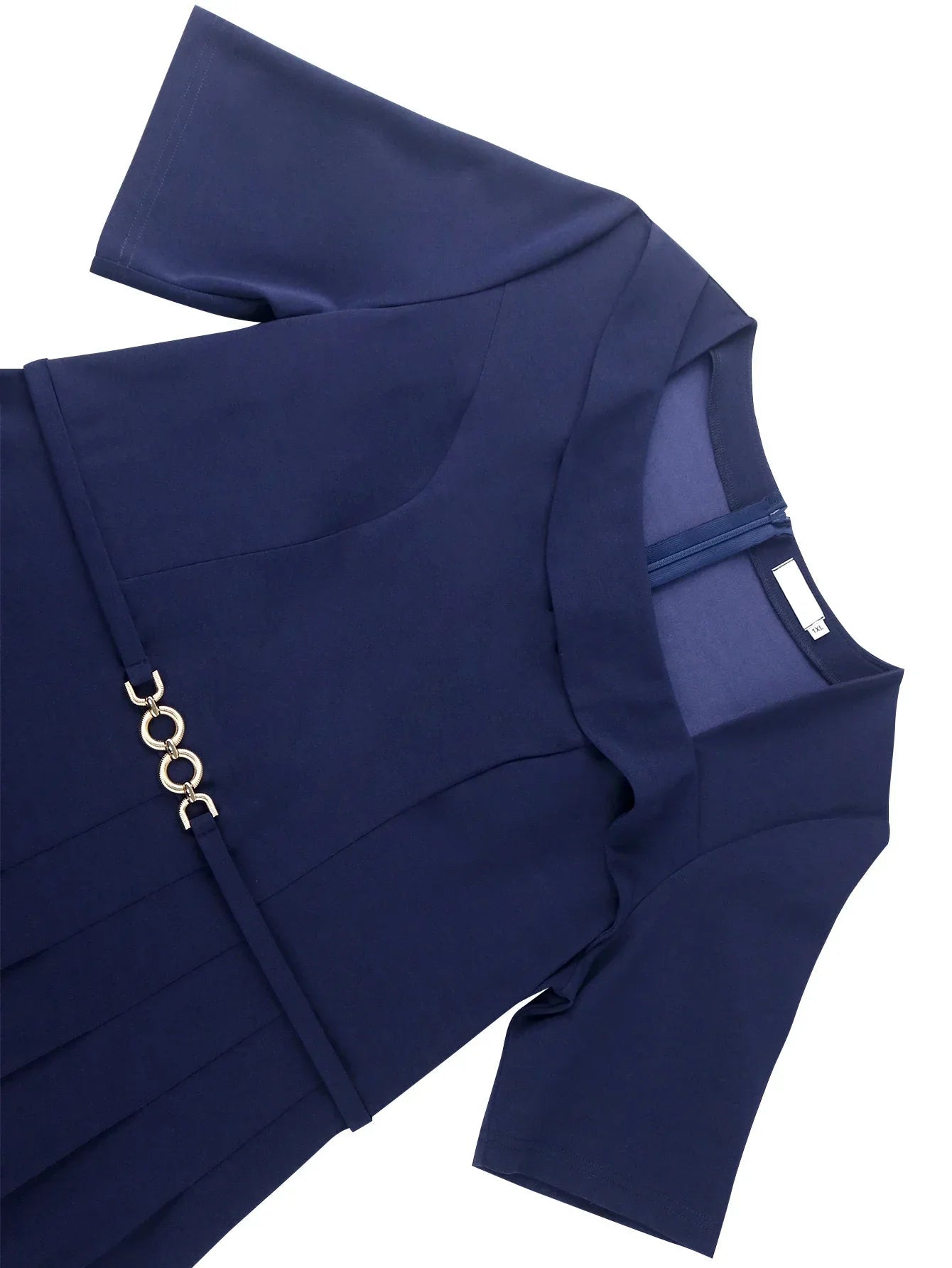 Marwa's Navy Blue, Stylish, Trendy, Office Style, Pleated, Asymmetric Neck, Half sleeves, Midi Dress