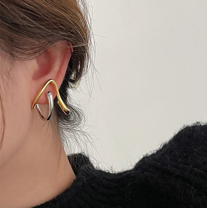 Tina's Copper Alloy, Two Tone, Trendy, Stylish, Minimal, Golden, Stud Earrings