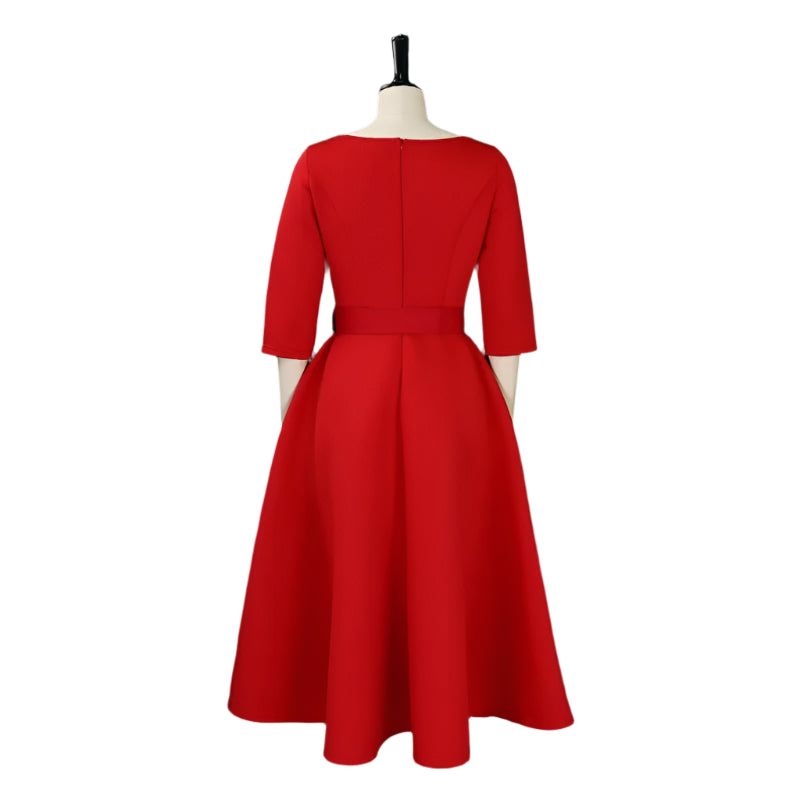 Deborah's Stylish, Formal, Trendy, A-Line, Classy, Sleeves, Belted, Midi, Office Dress