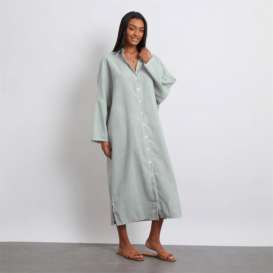 Rosa's Baggy, Loose, Striped, Trendy, Stylish, Boho, Vintage, Long Sleeves, Long Shirt Dress