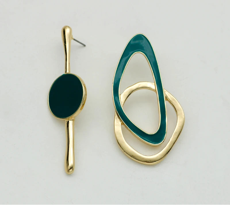 Elizabeth's Asymmetric, Alloy, Boho, Stylish, Trendy, Golden, Colored, Stud Earrings