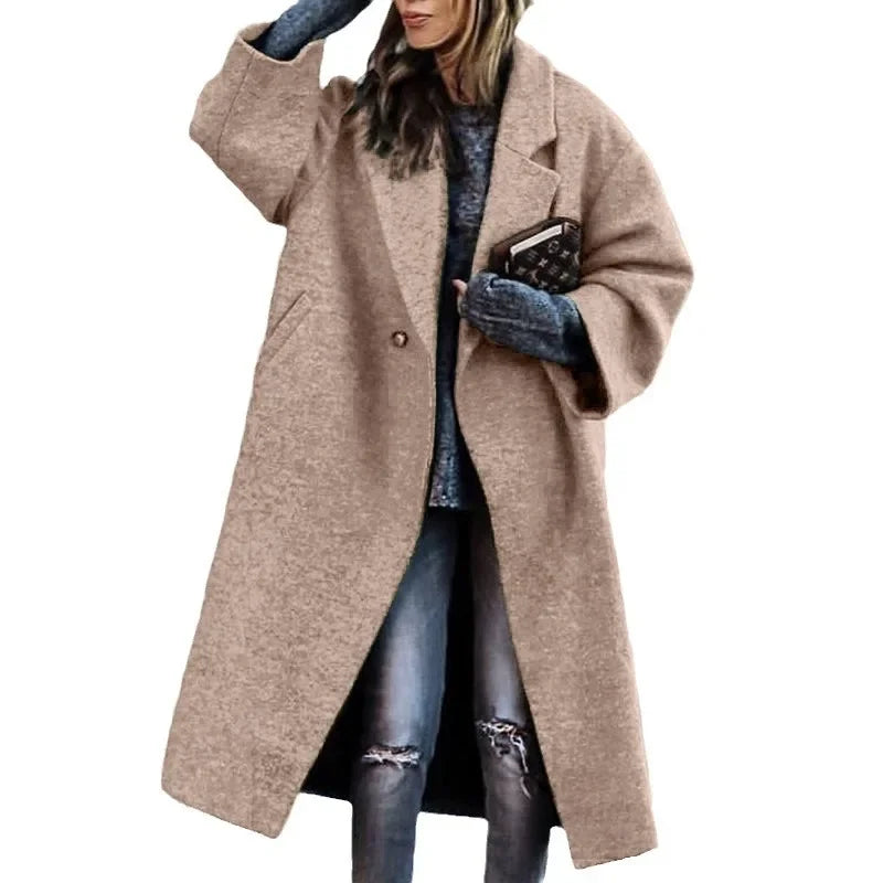 Emma's Loose, Trendy, Stylish, Long, Buttoned,Winter Woolen Coat