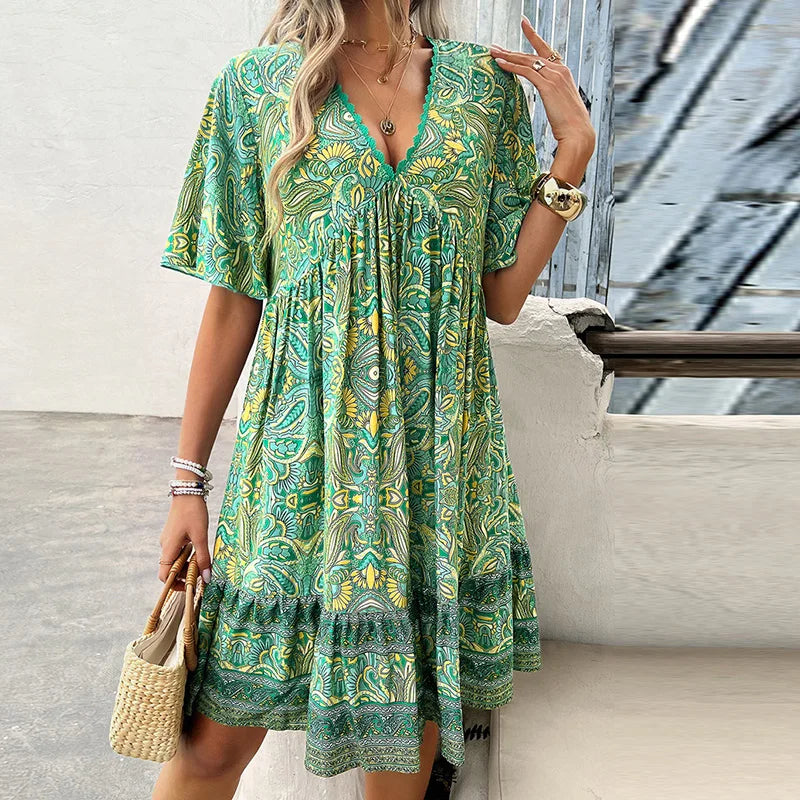 Julie's Boho Loose - short sleeves Above Knee Dress