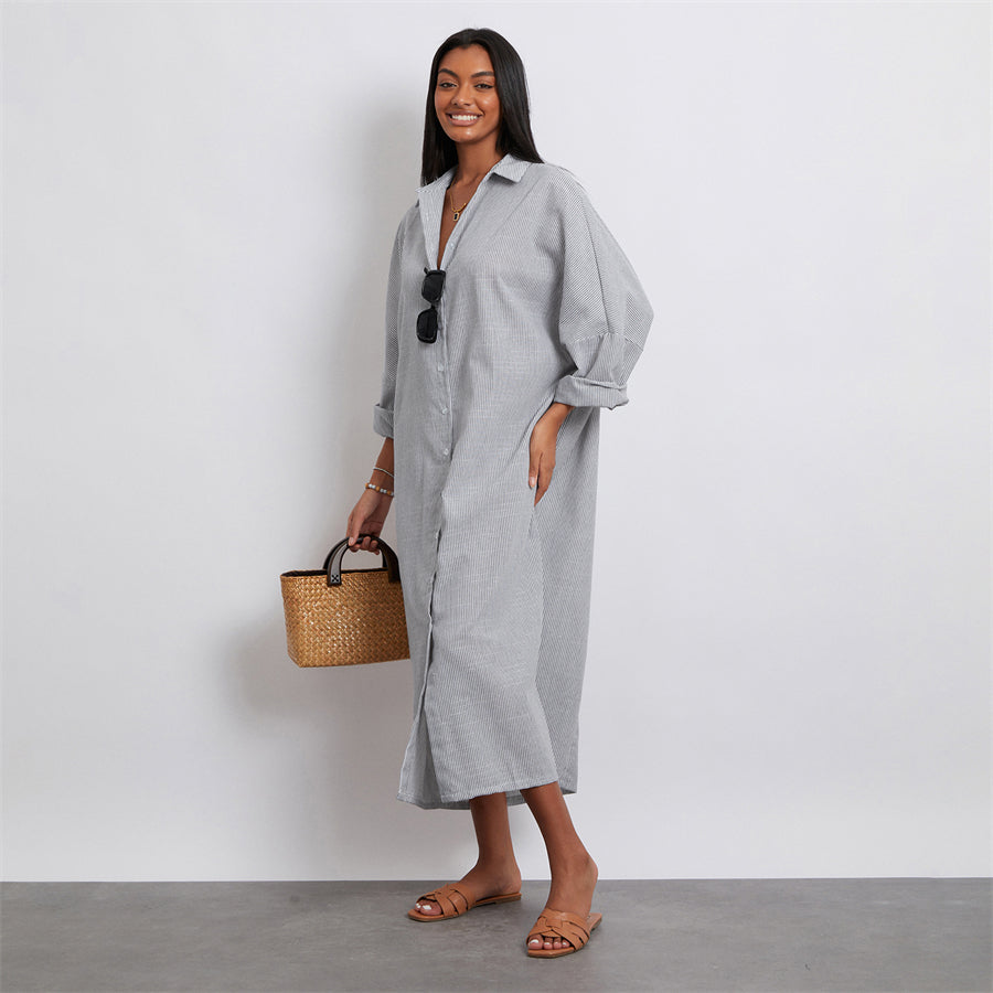 Rosa's Baggy, Loose, Striped, Trendy, Stylish, Boho, Vintage, Long Sleeves, Long Shirt Dress