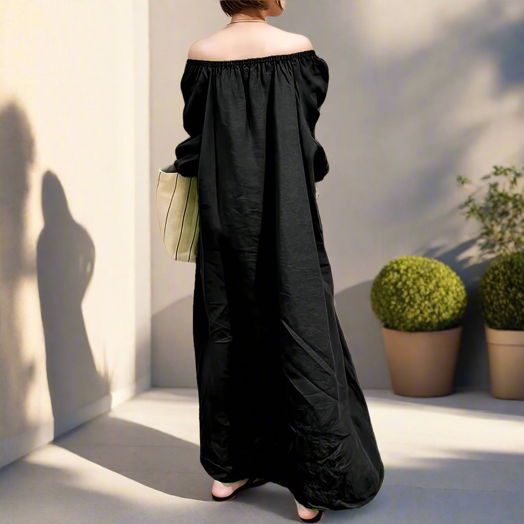 Rama's Slash Neck, Loose, Hollow Out, Off Shoulder, Stylish, Trendy, Maxi Dress