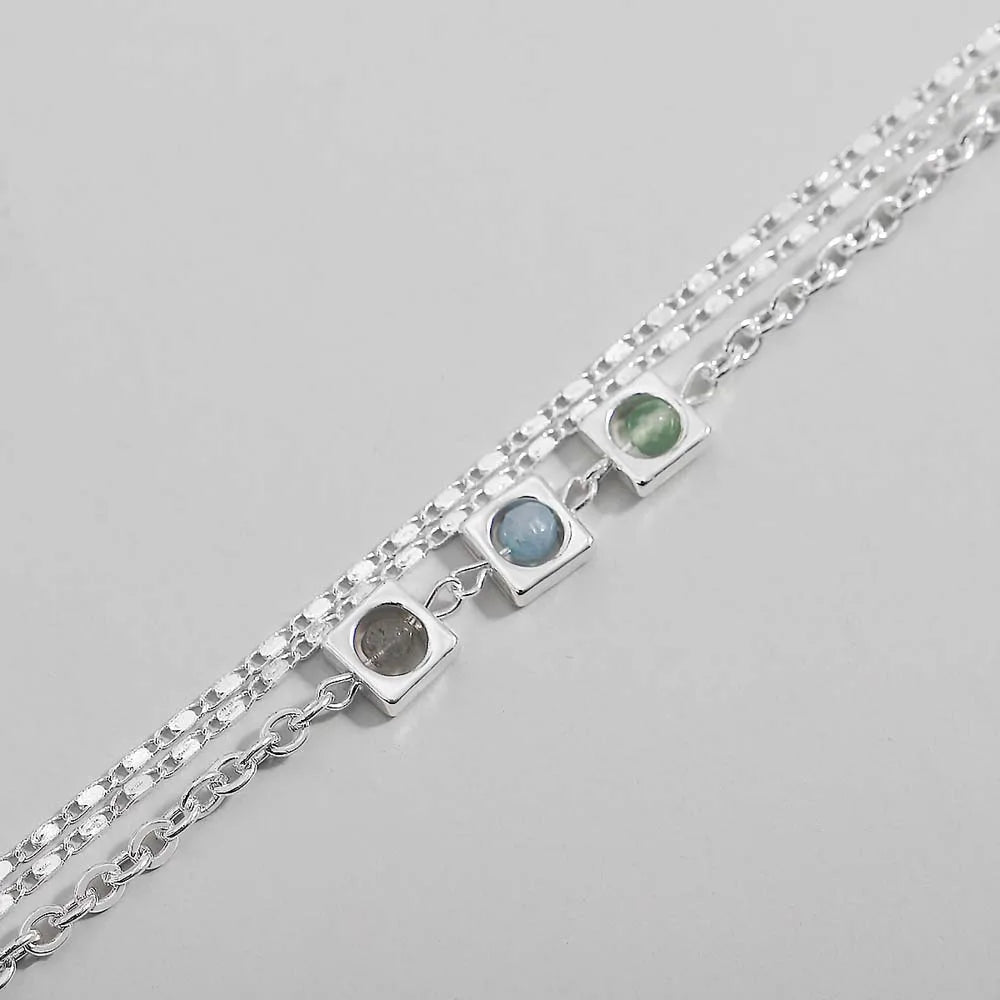 Rita's Hollow Small Squares Crystal Silver Bracelet