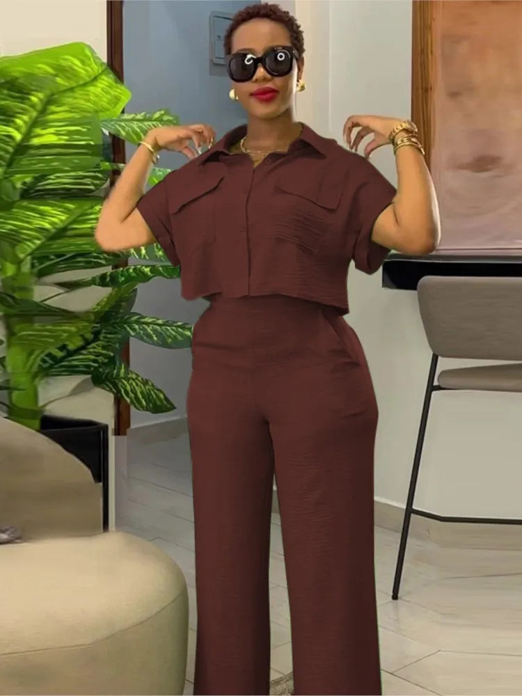 Brittany's Casual Cropped Top Straight Pants Set