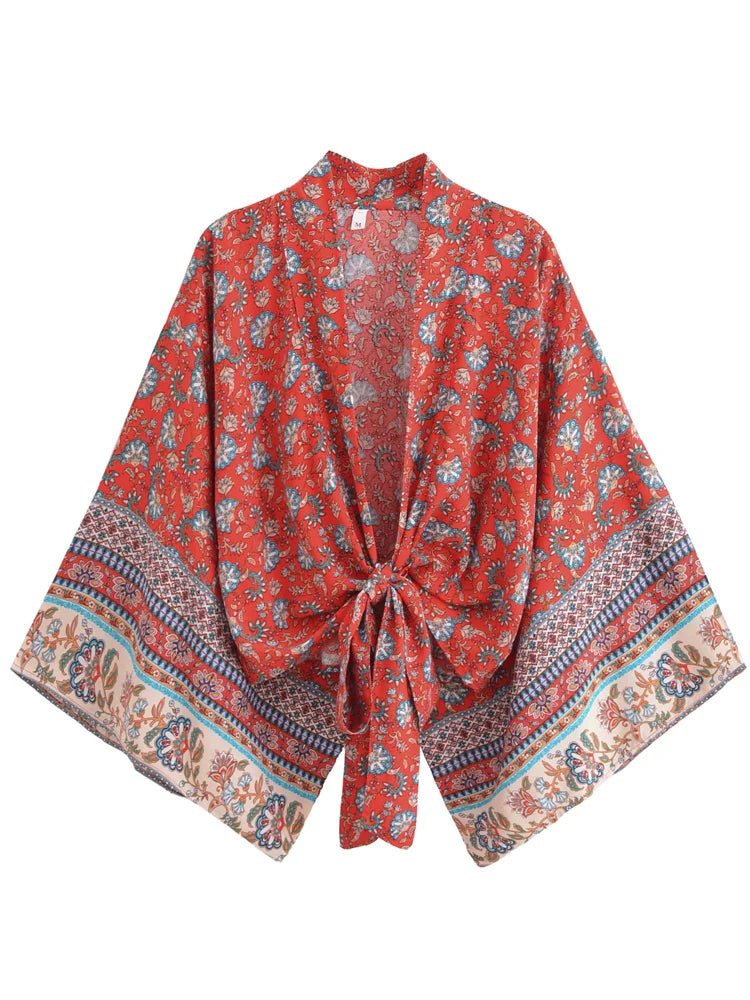 Patricia's Boho, Short, Kimono, Robe, Stylish, Trendy, Hippie, Printed, Floral, Bohemian Top