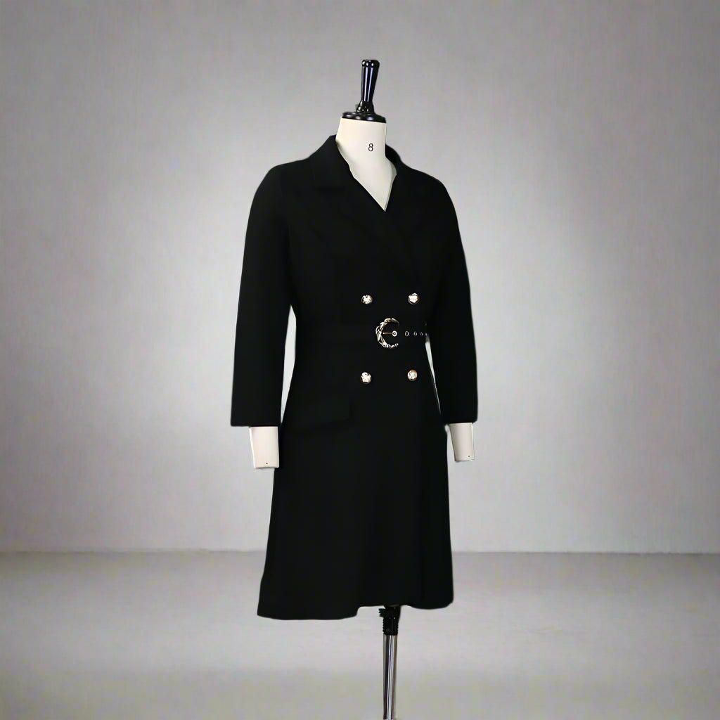 Stacey's Trendy, Stylish, Vintage, Pleated, On Knee, 3/r Sleeves, Solid Color, Office Dress