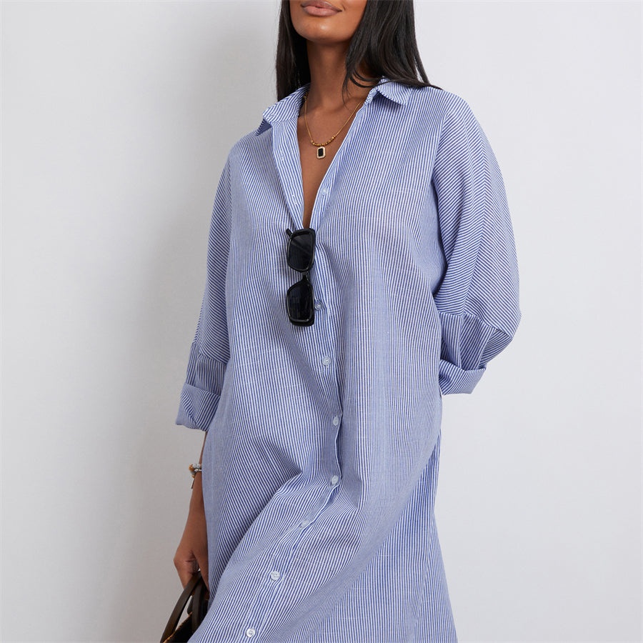Rosa's Baggy, Loose, Striped, Trendy, Stylish, Boho, Vintage, Long Sleeves, Long Shirt Dress
