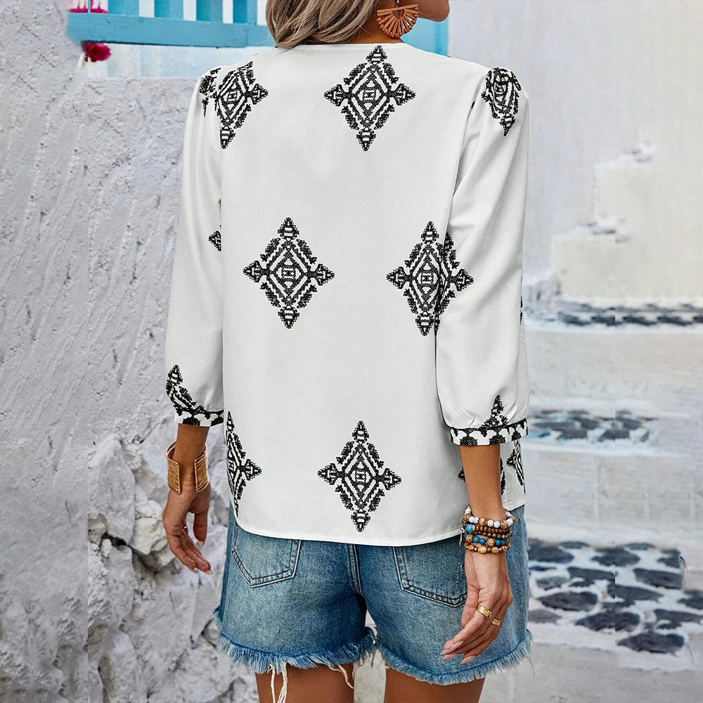 Emmy's Loose, Casual, Trendy, Stylish, Boho, Pullover, Printed Blouse