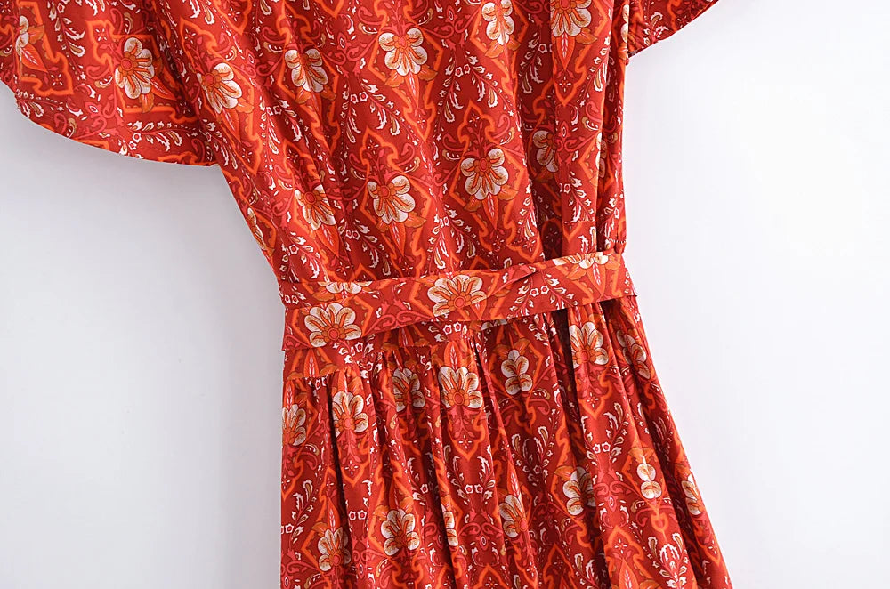 Salma's Boho, Gypsy, Trendy, Summer, Short sleeves, Robe, Stylish, Vintage, Midi Dress